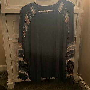 Stylish Long Sleeve Top with Western Patterned Sleeves